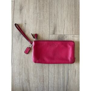 Red coach pebbled leather wristlet
